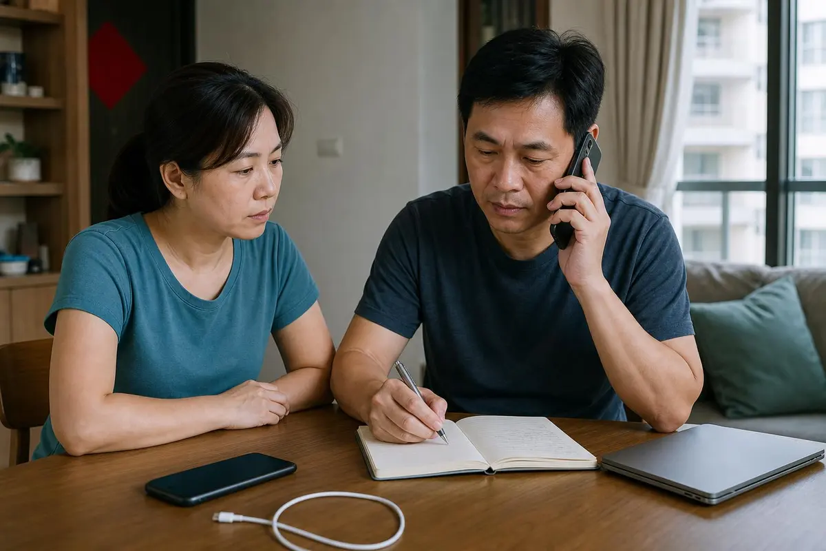 台灣成人停止使用疑似受控手機，由家人以另一支可信任手機聯絡銀行並記錄事件時間線
